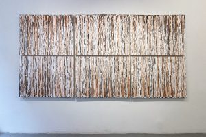 KuroKuroShiro＋Scale and Tonality, 2026, Pigment, Sumi, Gypsum on muslin wrapped on wood panel 6 panels), 61x122 inches